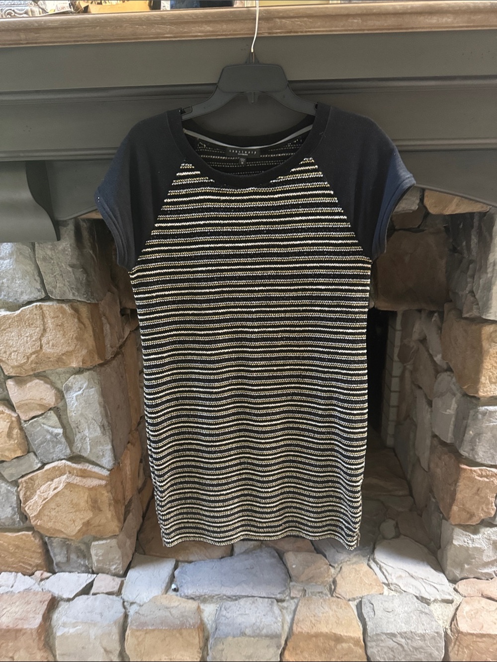 Sanctuary Black and Cream Striped Knit Mini Dress